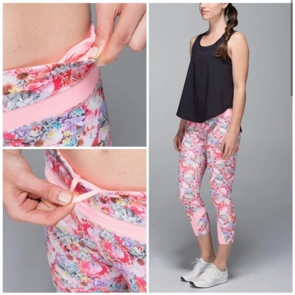 Lululemon Run Inspire Crop II Flowabunga mini Multi Bleached Coral Size 4